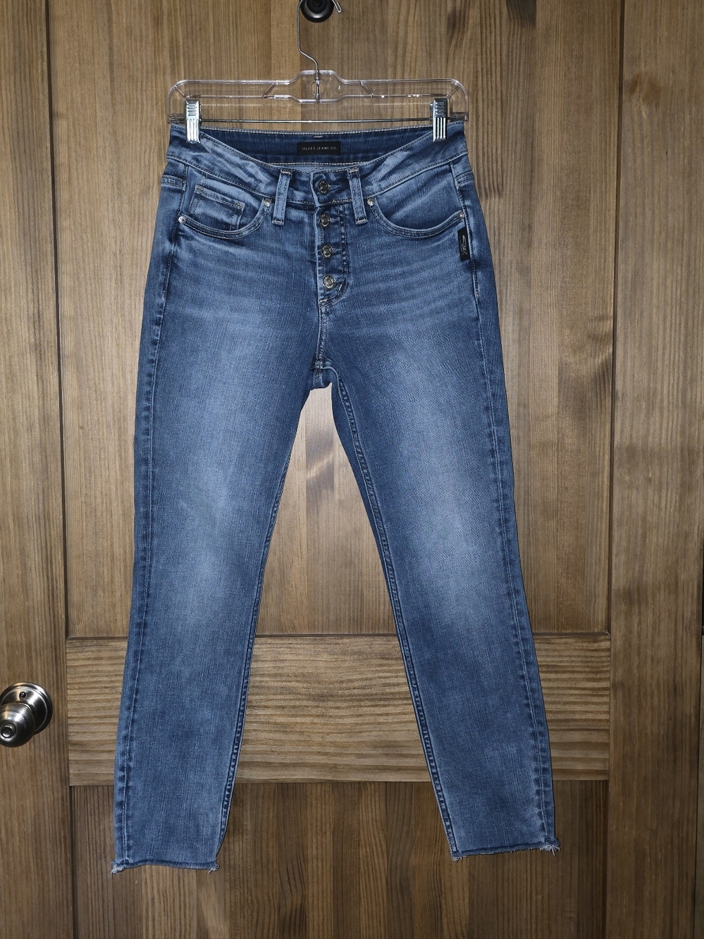 Silver High-Rise Button-Fly Cropped Skinny Jeans